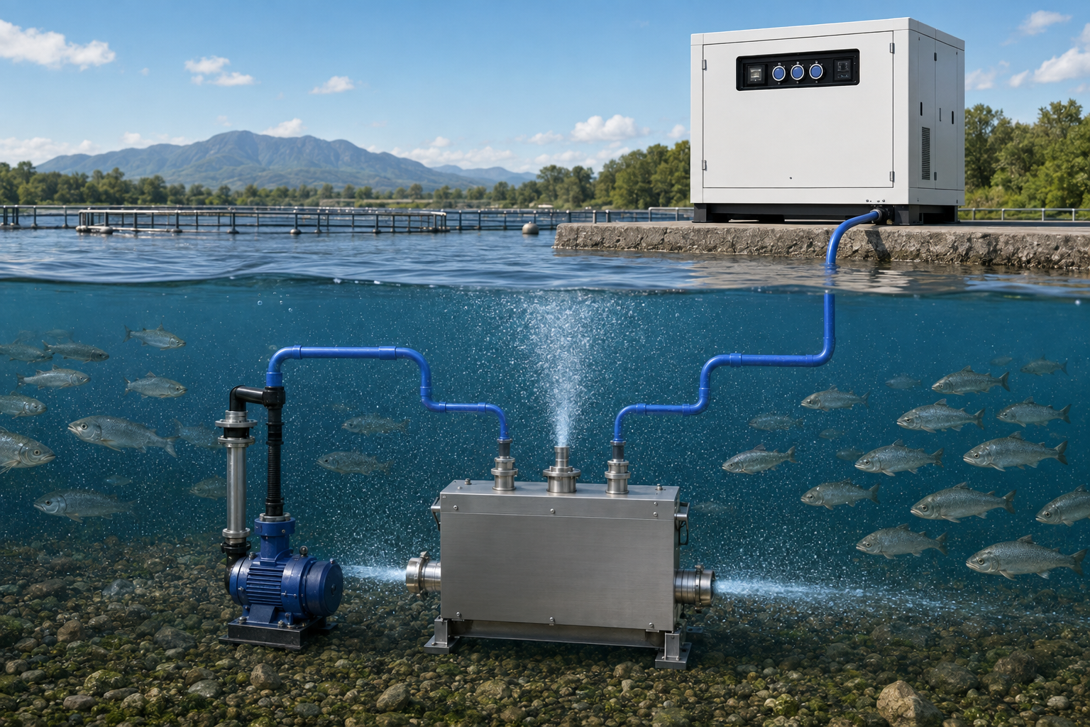 Puroxi oxygen generator supporting an aquaculture system